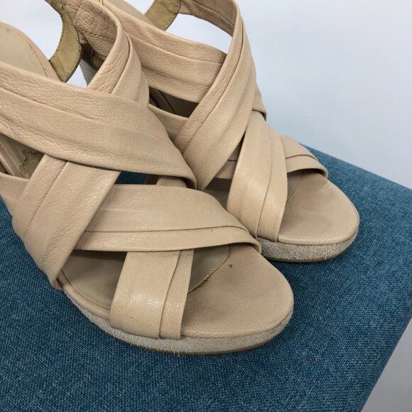 Nine West Nude Leather Suede Victoria Cut Out Platform 5" Slingback size 5.5 - Picture 5 of 14